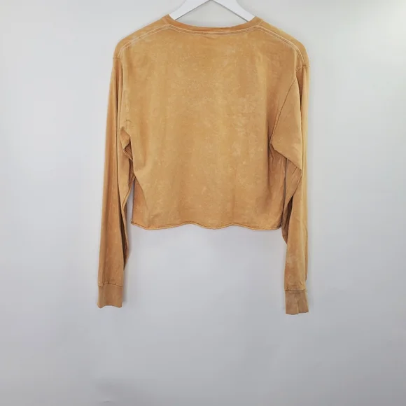 Aaliyah Big Graphic Band Tee Long Sleeves Cropped Tan Orange - Picture 5 of 6